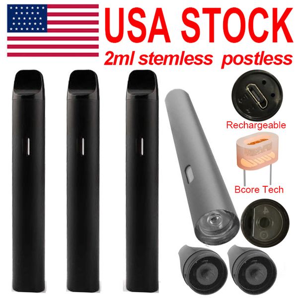 USA Stock 2ML 2 ml Disponicável caneta vape sem haste Post Post POD CARROS E-CIGARETTE E-CIGARETO GRANDO Pens vazio redondo canetas recarregáveis ​​de 350mAh Bobina de cerâmica Vaporizador D11 caneta