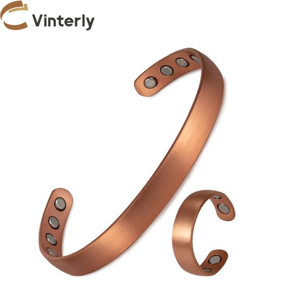 Matte Magnetic Pure Copper Jewelry Settable Bracelet Ring Redicável Energia da saúde Jóias Jóias para homens 231221