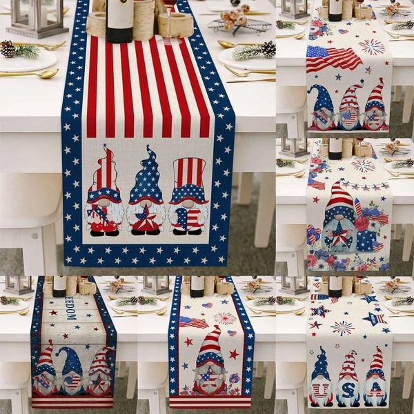 Bolsas de armazenamento American Independence Day Table Runner Linho de linho Decoração de toalhas de mesa para 4 de julho Dimente decoração de jantar de cozinha