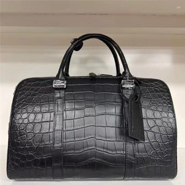 Duffel Bags Authentische exotische Krokodilbauchhaut Herren Große Reise Geldbeutel Umhängetasche Echtes echtes Alligator Leder Männliche Handtasche