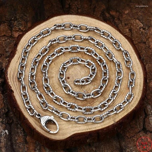 Catene s925 collane in argento sterling per donne uomini modellano antichi pattern a strisce 5 mm o-chain punk gioielli punk