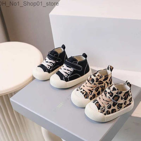 İlk Yürüyüşçüler 2023 Bahar Sonbahar Moda Leopar Kids Sıradan Ayakkabı Sevimli Bebek Kız Kızlar Tuval Ayakkabıları Prewalkers Sports Shoe Q231222