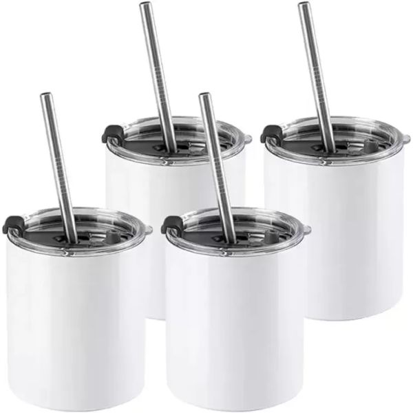 Tumbler bianco sublimazione di sublimazione bianco da 10 once in acciaio inossidabile con paglia e coperchio sublimazione tazze di caffè per tazze di tazza di cricut fy5073 SS1222