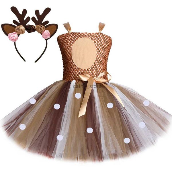 Vestidos de menina fantasia de veado para meninas halloween natal tutu vestido rena elk cosplay fantasia vestido de crianças