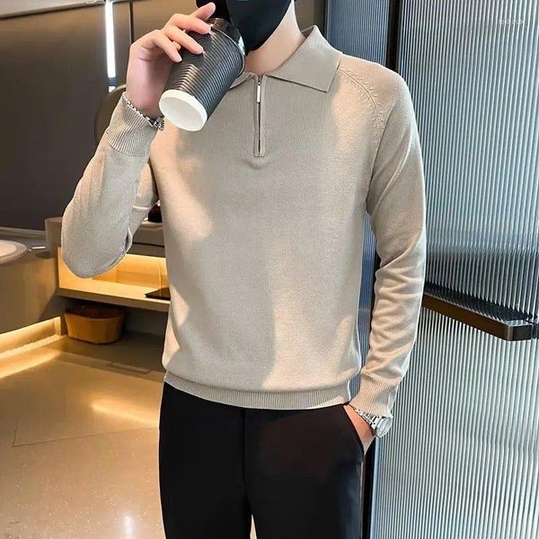 Supas masculinas Pullover gole de colarinho de zíper sólido Frea de parafuso Lanterna de manga comprida Cardigan casacos de malha de moda Tops casuais casuais