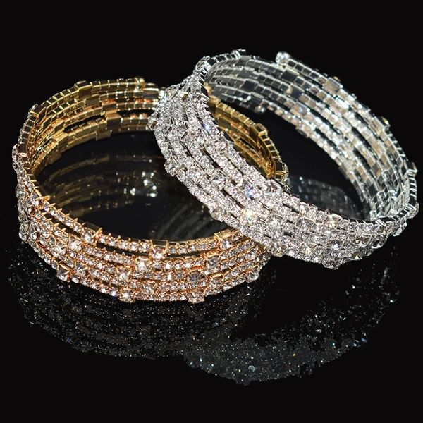 Bracciale di cristallo di lusso Ladies Gold Silver Ploteted Bride 7 Color Woman Party Damigella Gioielli regalo 231221