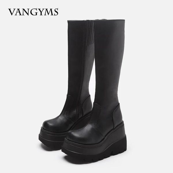 Boots Plus Size 43 Brand Wedge High Heels Plattform Trendy Cool Gothic Black Vampire Freaks Cosplay Calf Stiefel Schuhe Frauen Frauen