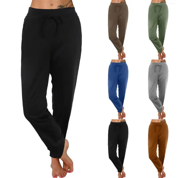 Calça feminina de algodão yoga Sorto de moletom Mulheres de cintura alta quente Casual casual com bolsos