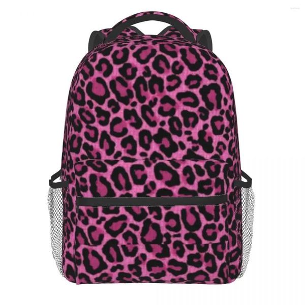Backpack Funky Leopard Print Men Men Men Pontos pretos rosa Mochilas de poliéster bolsas escolares fofas designer de viagem Rucksack