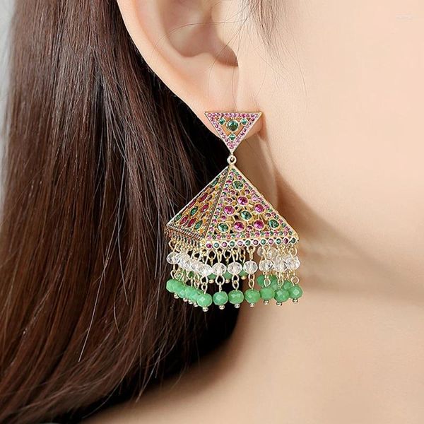 Dangle Ohrringe Ethnische böhmische Kristall Kubikzirkonia Perlen Drop Vintage Retro Jhumka Jhumki Frauen Bollywood Schmuck Gypsy Geschenk