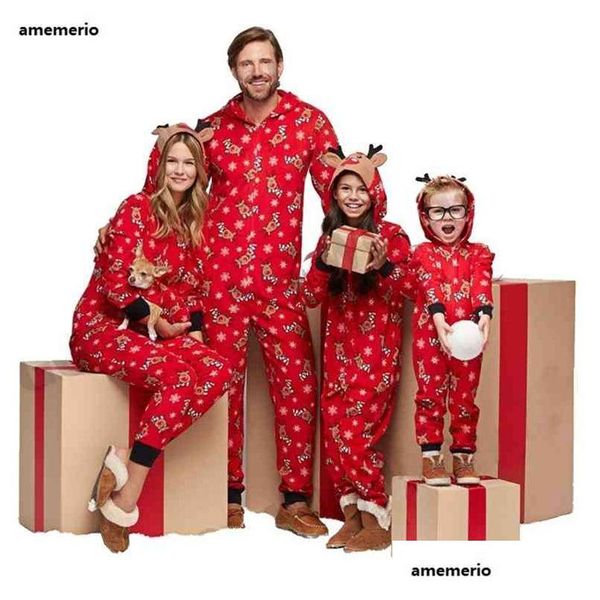 Familienübereinstimmende Outfits Weihnachten Vater Sohn Strampler Baby Mutter Tochter Baumwollkleidung aussehend Overall Pyjama 210922 Drop liefern Dha17