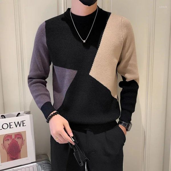 Herrenpullover koreanische Mode gespleißte Strickpullover Männer verdickt warm runde Nackenpullover schlank Fit Casual Business Strickwege Tops