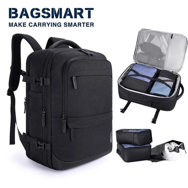 Bagsmart Travel Mackpack Men 4pcs Multifunction Multifunction Bagage Lapting Laptop Bagpacks Cabin com sapatos Pocket 231222