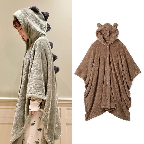 Crossing Animal Crossing Autumn e Winter Room Wear Ladies Dinosaur Bear Pijama Flanela Shawl 231221