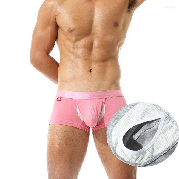 Underpants Open Front Boxer In biancheria intima rosa Men Cotton Boxer Shorts Sexy Uomini Big Custine Bulge Maschio Gay Hombre