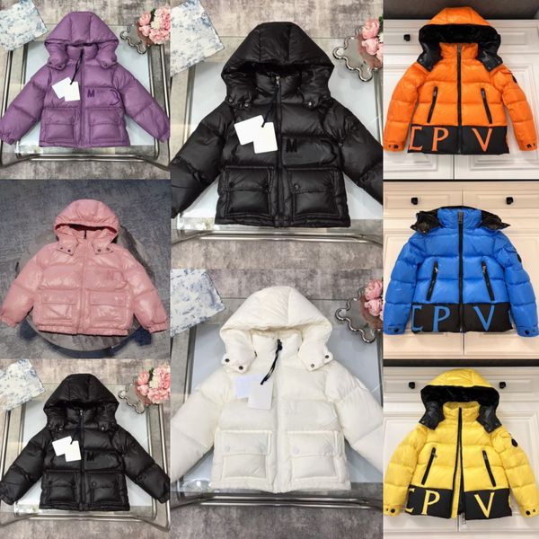Kids Down Coats Baby Jackets Giacca da design per bambini inverno con cappuccio per ragazzi con cappuccio per ragazzi abiti da esterno caldo abito da puffer calorosi giovani bambini abbigliamento nero blu bianco blu bianco