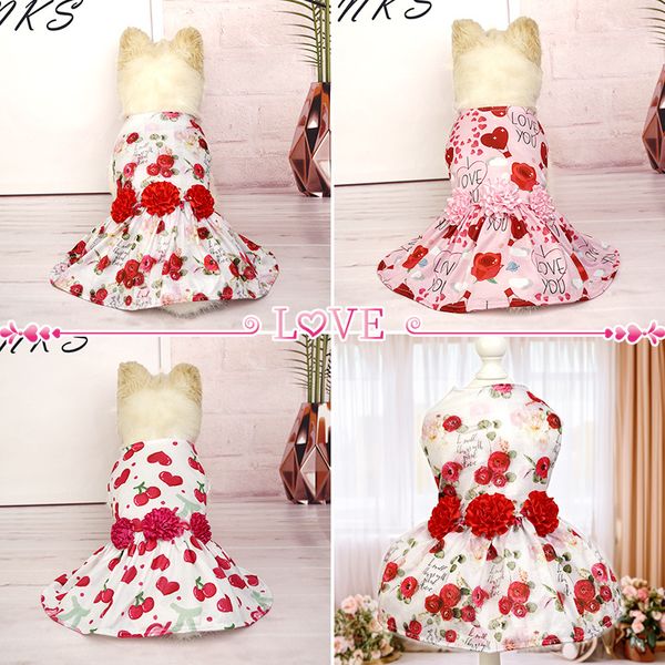 Hund Valentinstag Kleidung LIEBE Ihr Hund Valentines Outfit Sommer Hund Prinzessin Rock rotes Tüll Hundekleid mit Bogenknoten für kleine Hunde Katze Mädchen Rose S A898