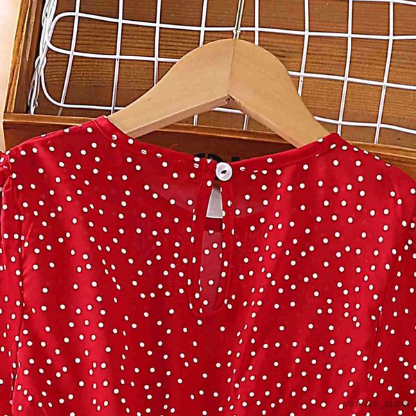 Kız Elbiseleri Elbise Çocuklar Kızlar 8-12 Yıl Kırmızı Polka Dot Uzun Kollu Pileli Elbise Kızlar İçin Zarif Tatil Partisi Elbise