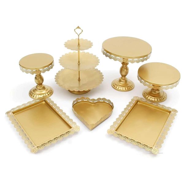 Forniture 7 pezzi/set Set di supporti per torta Grand Baker in metallo bianco oro Set di strumenti per matrimoni Kit di visualizzazione per fondente per accessori da forno