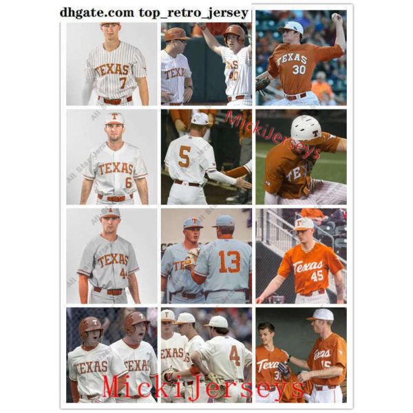 Il baseball universitario indossa la maglia da baseball personalizzata dei Texas Longhorns John Curtiss Augie Garrido David Pierce Corey Knebel Brandon Belt Roger Clemen