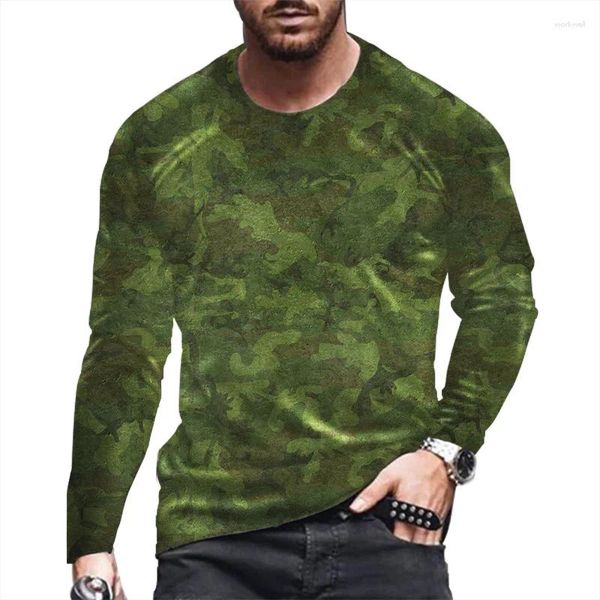 Herren-T-Shirts Einfacher Farbfarbe Top 3D gedruckt Hip Hop Round Hals Pullover Langarm personalisierte Mode Casual T-Shirt