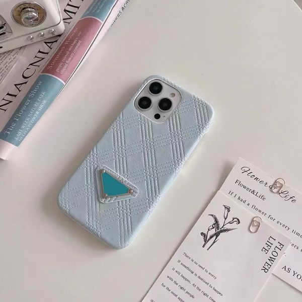 Designer em relevo Diamond Pattern Cellone Caso para Apple iPhone 14 Plus 13 12 11 Pro Max Luxury PU Couather Cheatra Protective Mobile Tampas traseiras Fundas azul