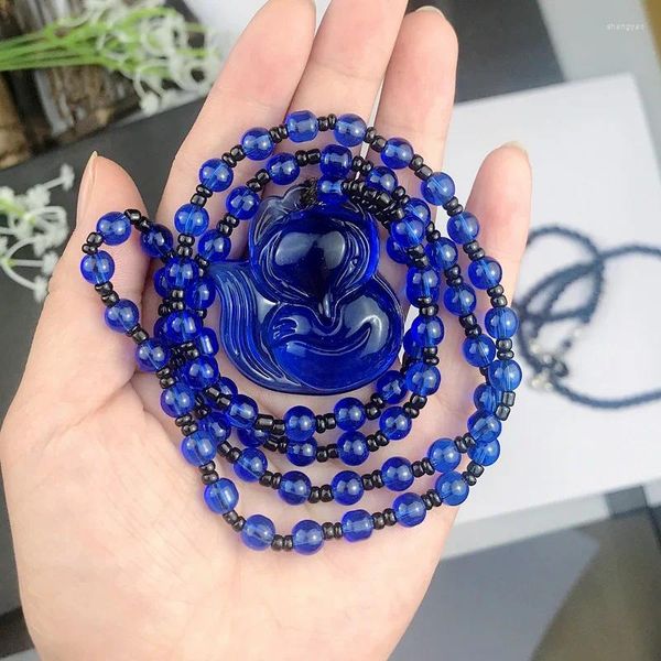 Colares pendentes de pingente azul-ágata de calcedônia jade jade jóia de jóias diy esculpidas e cura Mulheres Man Sweater Chain de camisola de presente