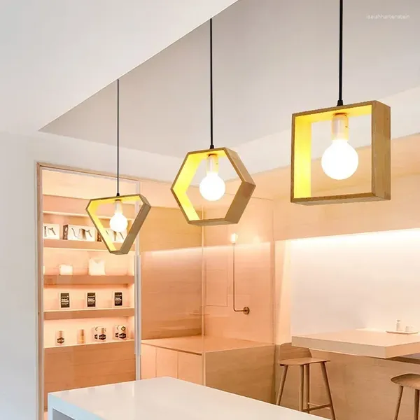 Lampade a sospensione E27 in legno moderno creativo lampadario in ferro battuto e lampada a soffitto industriale sospesa per il caffè del soggiorno da cucina caffè