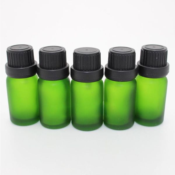 768pcs/cartone da 10 ml bottiglie di contagocce in vetro verde bottiglie di eliquidi smerigliati 10cc con coperchi di manomissione della testa grande per aromaterapia profumo dptjo