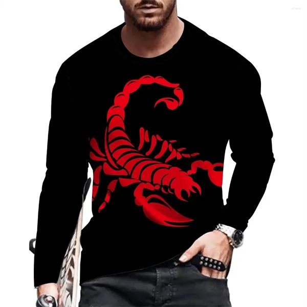 Magliette da uomo Scorpion European Picture da uomo Maglietta a maniche lunghe Magliette casual tea Personalità hip-hop tops rotondo