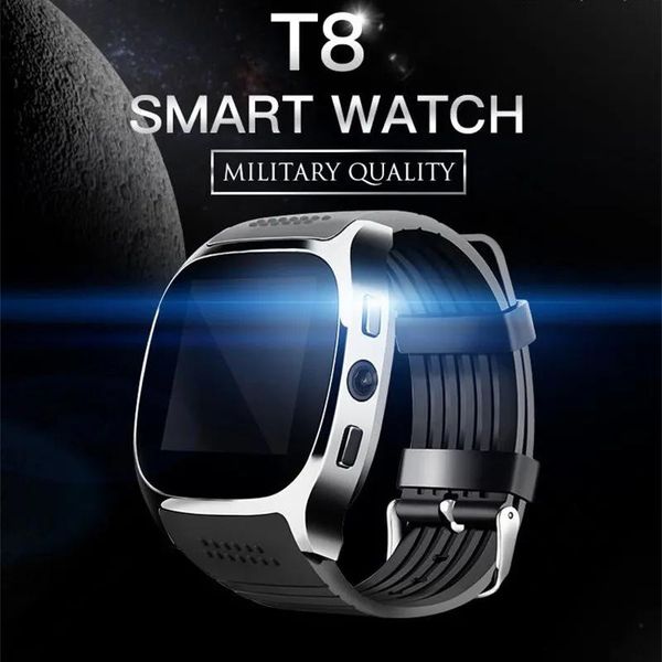 Relógios T8 Bluetooth Smart Watch com câmera companheiro de telefone Pedômetro SIM Pedômetro Vida à prova d'água para Android iOS SmartWatch Android SmartWatch