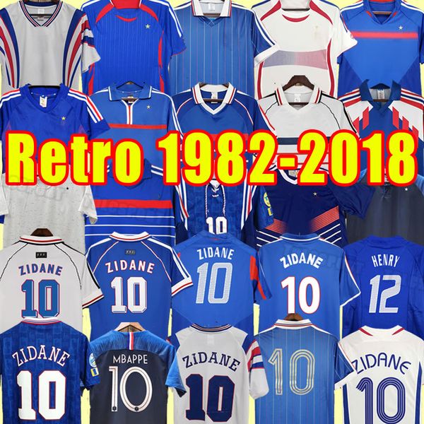Frence Retro Soccer Trikots Zidane Henry Givash Djorkaeff Home Away Football Shirt S-2xl 84 86 88 90 1982 1996 1998 2000 2002 04 06 10 18 98 00 02 96 1992 1994