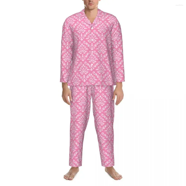 Abbigliamento da uomo damask stampato barocco barocco autunno rosa e bianco oversize set di pigiama maschile a manica lunga