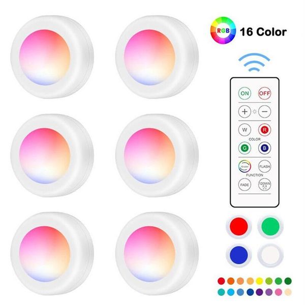 Dimmabable RGB LED Işıklar Mutfak Lambası Dokunma Sensörü Dolap Dolap Dolabı Gece Işık Düz Puck Işık Uzaktan kumandalı 16 Color298k