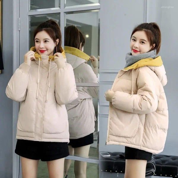 Damengrabenmäntel Herbst Frauenjacke kurzer Kapuzenpolsterpolstere Winter weibliche koreanische koreanische Lose Puffer Parkas Ladies Outwear