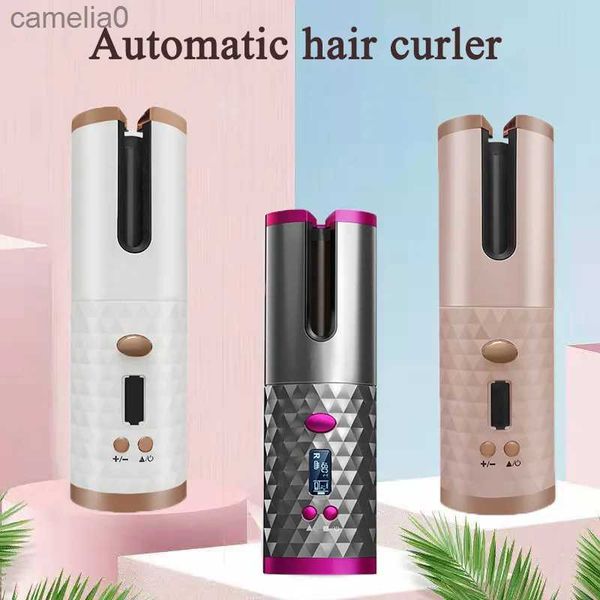 Colinhos de cabelo alisadores USB Malelganizador recarregável de cabelos planos de cabelo automático Curling Iron wireless women curls waves ferramenta portátil lcd displayl2312222