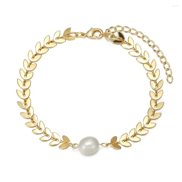 Strand Enosola Einfache weibliche Goldfarbe für Frauen Schmuck 2023 Trendy Fischknochenverbindungskettenarmband mit Single Perle