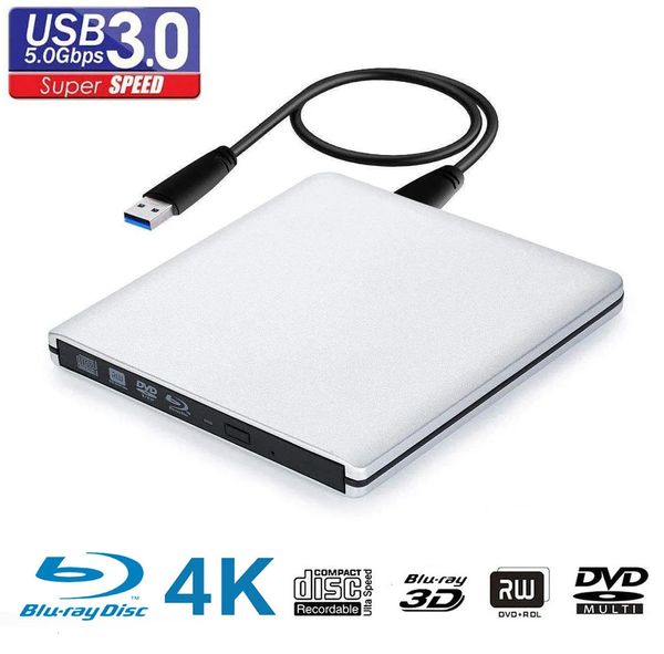 Ultra İnce Harici Optik Sürücü 4K Blu-Ray USB3.0 DVD Oynatışları 3D Blu-Ray Yazar Okuyucu CD/DVD 231221