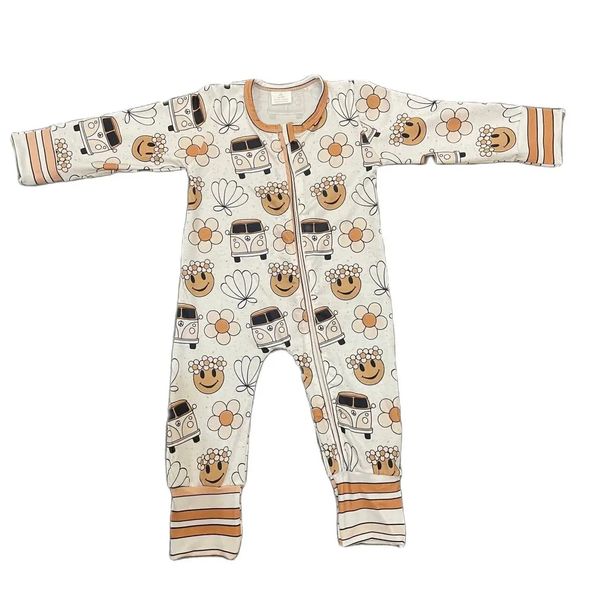 Geborene Babymädchenkleidung 0 bis 6 Monate bequem atmungsaktive Babes Boy Bodysuits Bambusdruck -Overalls Item Zipper 231221