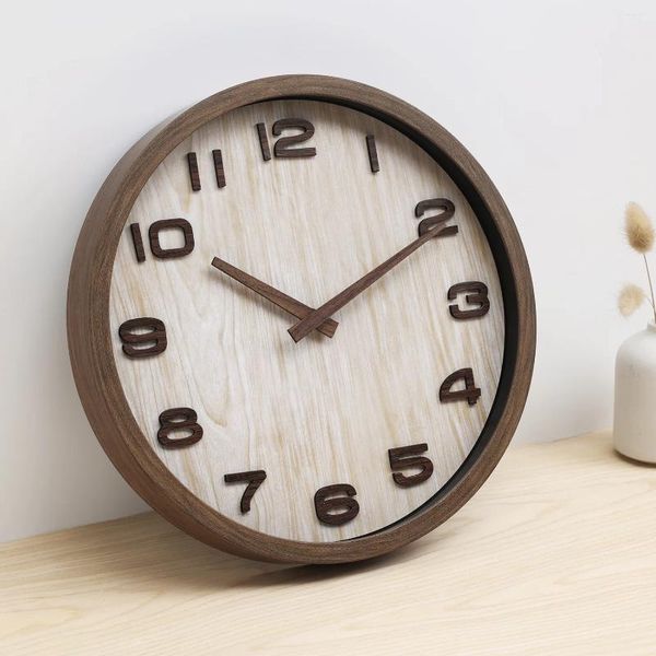Настенные часы 12-дюймовые деревянные пограничные часы Трехмерные цифровые гостиные