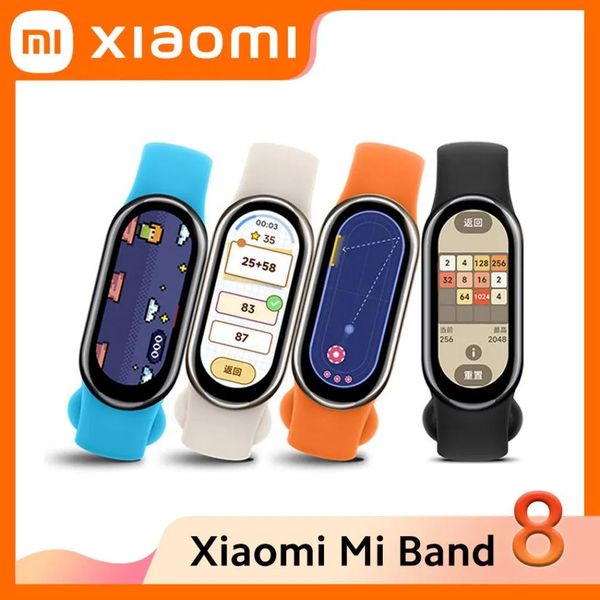 Pulseiras xiaomi mi banda 8 oxigênio sanguíneo freqüência cardíaca sono monitorando a prova d'água relógio inteligente 60hz bracelete de bracelete namorada namorada presente