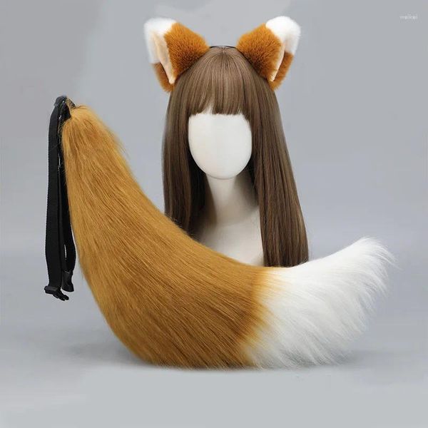 Suprimentos de festa crianças adultas simulação ajustável cauda de pelúcia banda de cabelo halloween cosplay anime exposition vestido acessórios