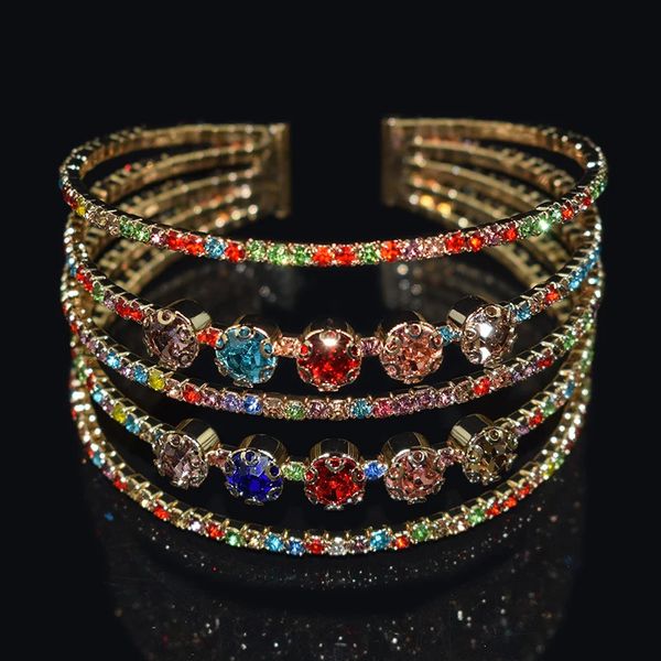 Full 3 5 LOW Crystal Open Bangle Multi Color Women S Bracelets and Bangles Wedding Bridal Jóias 231221