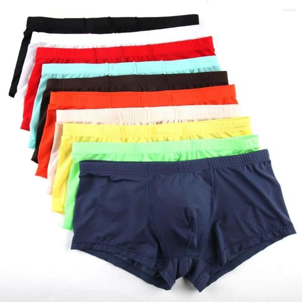 Underpants Ice Silk Boxer Shorts Männer bequemer Pyjama flache Ecke Hosen Unterwäsche Trunk Sexy Cueca Calzoncillos Hombre Nachtwäsche