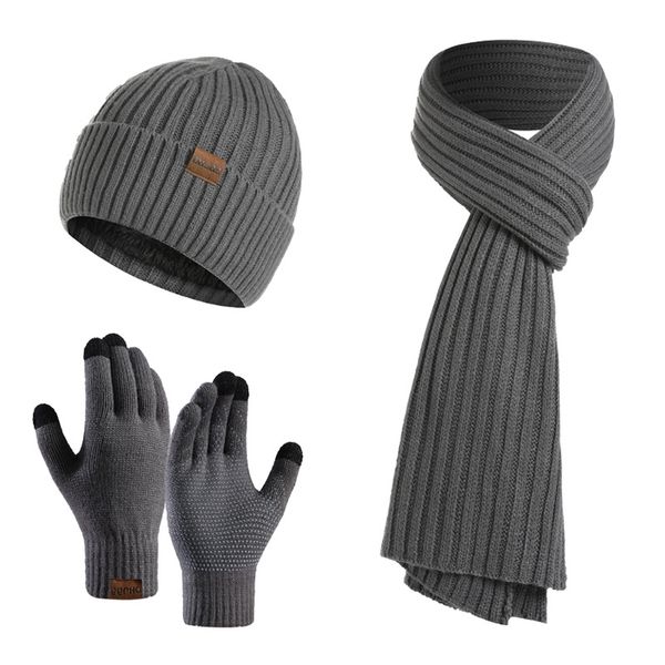 Inverno autunnale maschile mantieni i berretti caldi set guanti sciarpa in filo di lana maschio lana knottò cappello da autunno primavera di colore per il collo solido