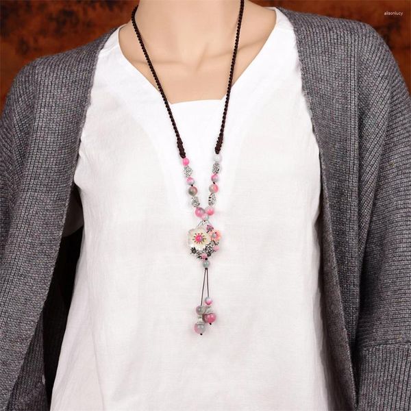 Colares pendentes 1pcs estilo étnico cadeia de suéter rosa colar de jóias retrô de jóias simples de jóias de garotas de garotas