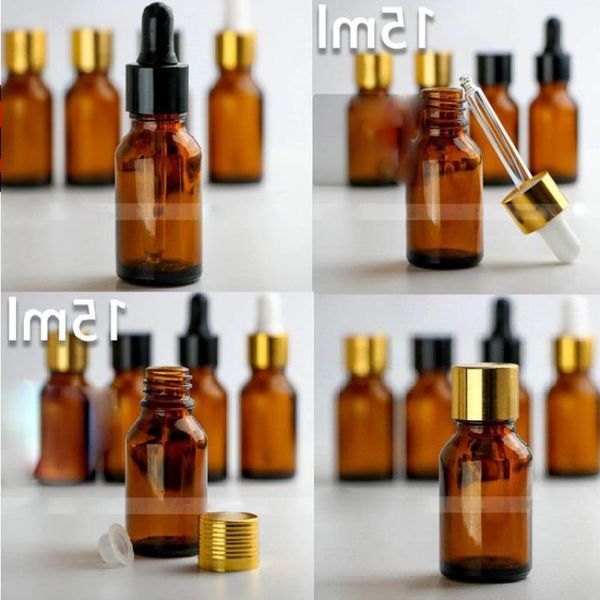 Prezzo basso! Bottiglie di vetro vuote da 15 ml bottiglie di profumo di olio essenziale ambra 625pcs/contenitore di vetro lotto con 5 tappi di stili per scegliere GCATR
