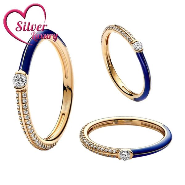 T GG 925 Silber Ringe im Sommer Neue glitzernde blaue Mondlicht glänzende Sonnenlichtringe eignen sich für Frauen DIY Schmuck Modeaccessoires Kostenlose Lieferung