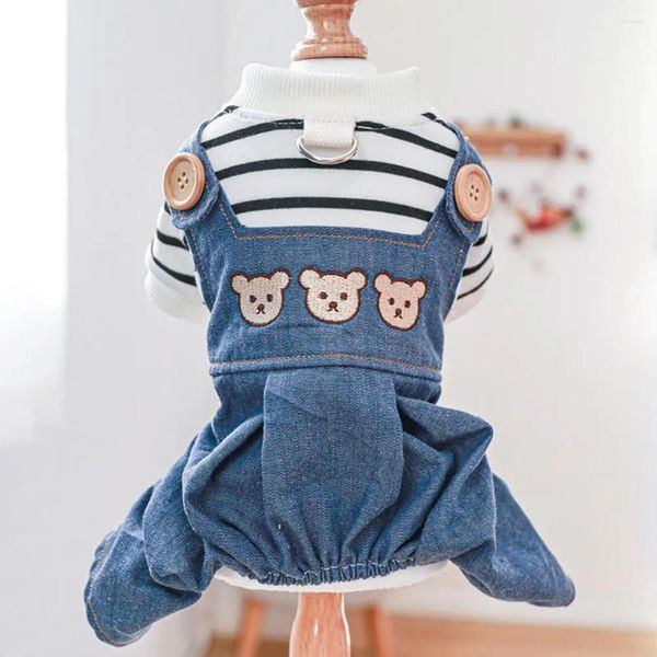 Abbigliamento per cani PET GENERALE lavabile Adorabile Adorabile a quattro zampe da cartone animato Orso da cartone animato salto per gatto salto in denim salto decorativo