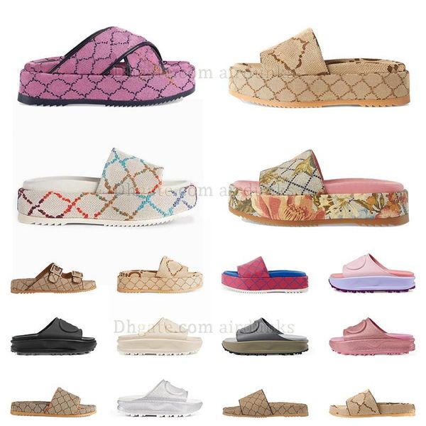 2024 Mode Womens White Rainbow Plattform Leinwand Sandalen schwarz rosa blaue Gleitungen Sandasl Rutschen im Freien im Freien Designer Sandale House Room Slipper Putschern